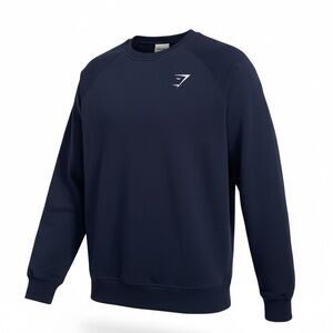 Gymshark Men’s L Crewneck Sweatshirt Navy Blue Pullover White Logo athliesure